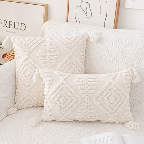 Neutral Ivory Linen Tufted Shams Geometric Pattern Nordic Throw Pillow Covers - The Finishing Touch Decor, LLC