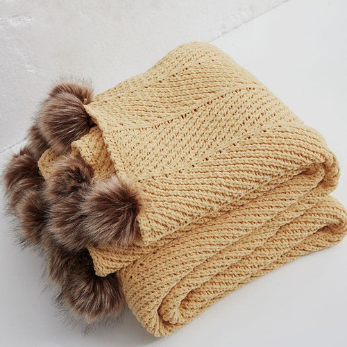 Chunky Knit Faux Fur Pompom Chenille Throw Blanket - The Finishing Touch Decor, LLC