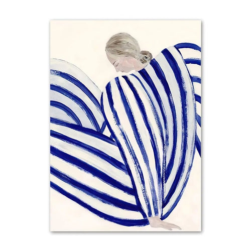 Serene Women Paintings with Abstract Lines Wall Art Cotton Canvas Prints - The Finishing Touch Decor, LLC