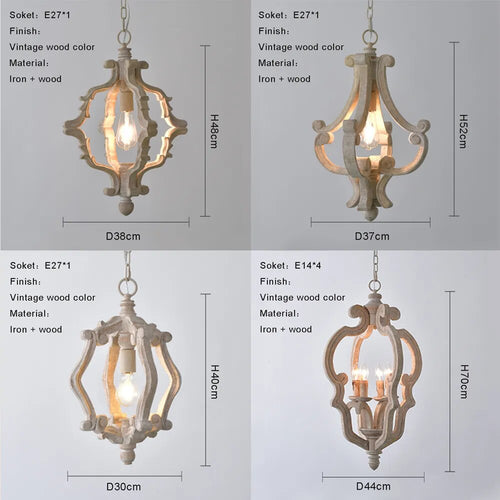 Antique French Country Wood Pendant Chandelier - The Finishing Touch Decor, LLC