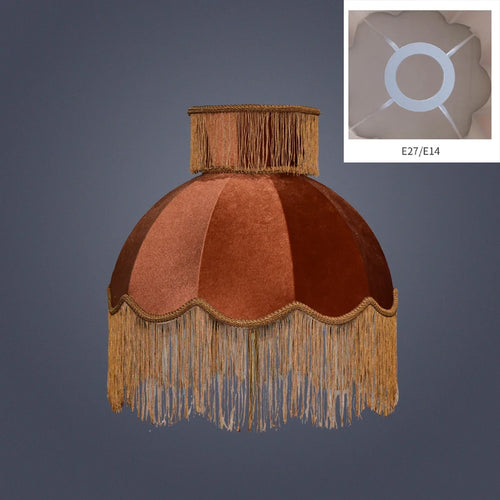 Medicci Home Velvet Lampshade With Tassels Retro Caramel Color Italy Style Handmade Luxury Lamp Shade For Table Lamp Floor Light