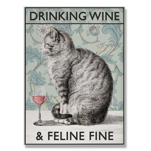 Quirky "Cats and Wine" Vintage Poster Canvas Prints - The Finishing Touch Decor, LLC