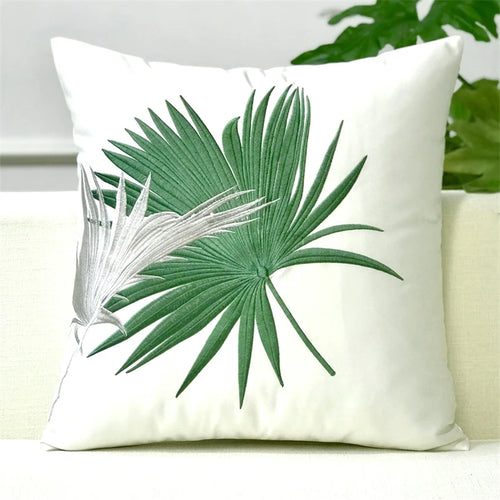 Palm Leaf Embroidered Tropical Pattern Throw Pillow Covers - The Finishing Touch Decor, LLC