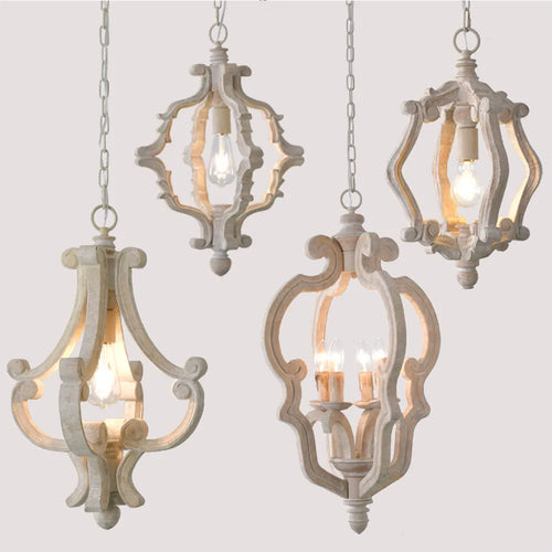 Antique French Country Wood Pendant Chandelier - The Finishing Touch Decor, LLC