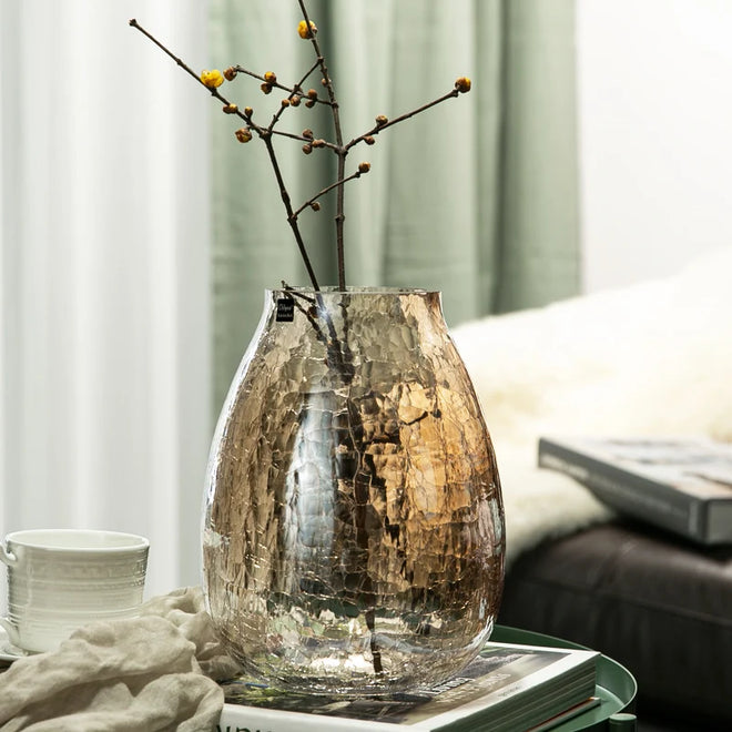 Chic Cracked Ice Textured Glass Transparent Vases - The Finishing Touch Decor, LLC