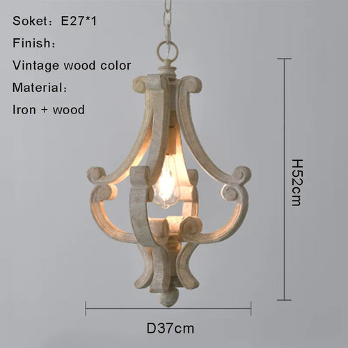 Antique French Country Wood Pendant Chandelier - The Finishing Touch Decor, LLC