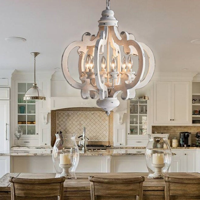 Weathered French Country Vintage White Wood Chandelier - The Finishing Touch Decor, LLC