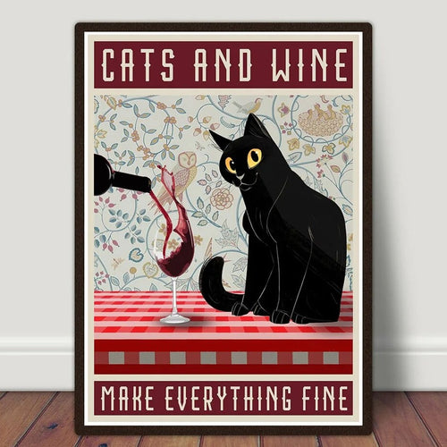 Quirky "Cats and Wine" Vintage Poster Canvas Prints - The Finishing Touch Decor, LLC