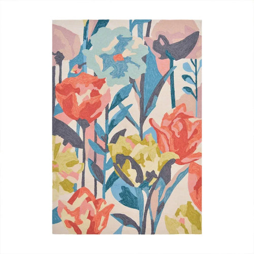 Painted Abstract Flowers Pattern Vibrant Color Area Rug - The Finishing Touch Decor, LLC