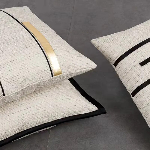 Ivory Cover Black & Gold Stripe Modern Jacquard Throw Pillows Covers - The Finishing Touch Decor, LLC