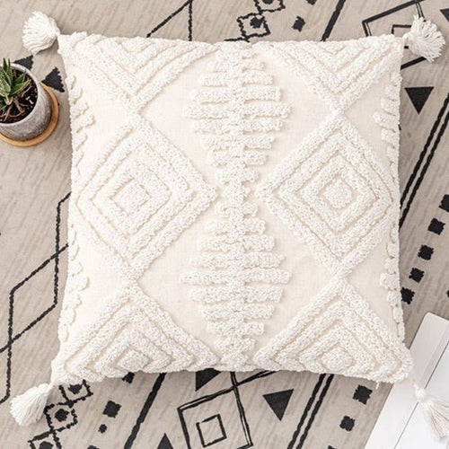 Neutral Ivory Linen Tufted Shams Geometric Pattern Nordic Throw Pillow Covers - The Finishing Touch Decor, LLC