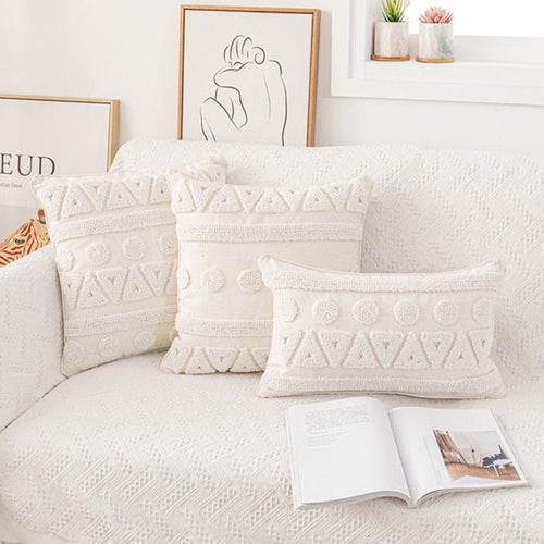 Neutral Ivory Linen Tufted Shams Geometric Pattern Nordic Throw Pillow Covers - The Finishing Touch Decor, LLC