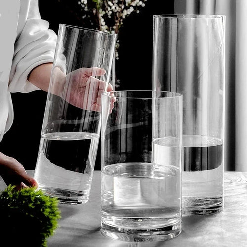 Clear Glass Minimalist Wide Mouth Pillar Vases - The Finishing Touch Decor, LLC