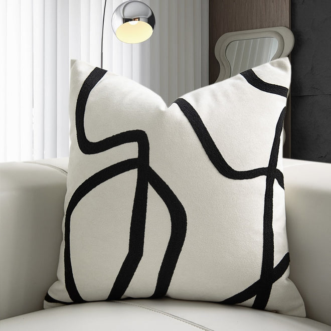 Black Stripe Suede White Cotton Throw Pillow Covers - The Finishing Touch Decor, LLC