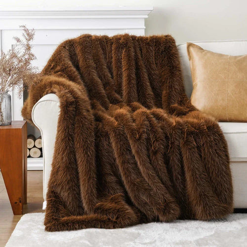 Thick Long Hair Wool Blanket Light Luxury Faux Fur Sofa Blanket Room Decorative Blankets Warm Solid Color Leather Fluffy Textile