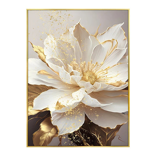 Lifelike Gold Leaf White Blooming Flowers Canvas Art - The Finishing Touch Decor, LLC