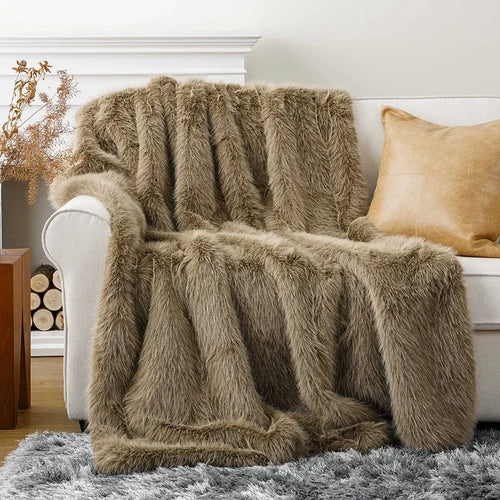 Thick Long Hair Wool Blanket Light Luxury Faux Fur Sofa Blanket Room Decorative Blankets Warm Solid Color Leather Fluffy Textile