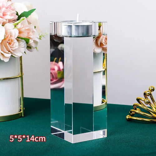 Crystal Clear Solid Glass Romantic Square Cube Candle Holder - 1 or 3pcs - The Finishing Touch Decor, LLC