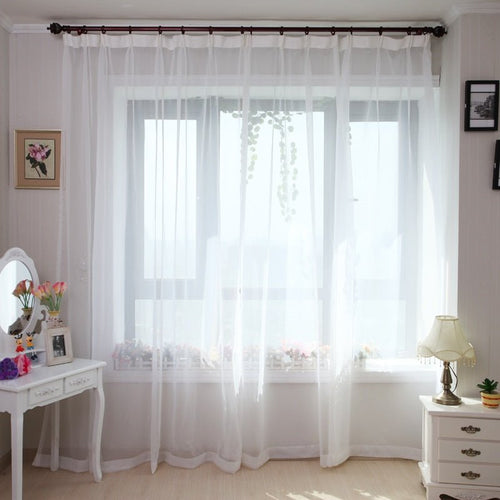 Rose Adorned Voile Sheer White Window Curtains - The Finishing Touch Decor, LLC