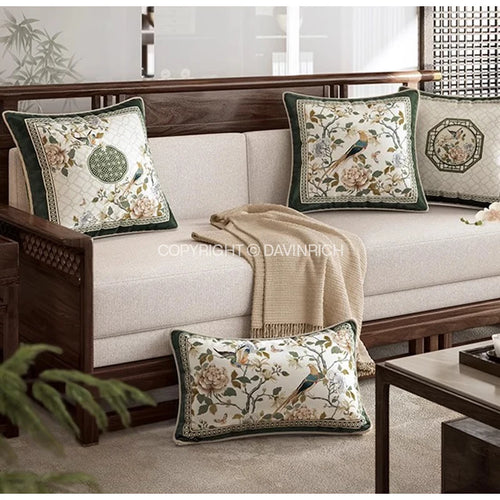 Oriental Bird Print Chinoiserie Velvet Throw Pillow Covers - The Finishing Touch Decor, LLC