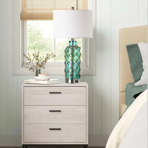 Turquoise Glass Coastal Dimmable Bedside Lamp - The Finishing Touch Decor, LLC