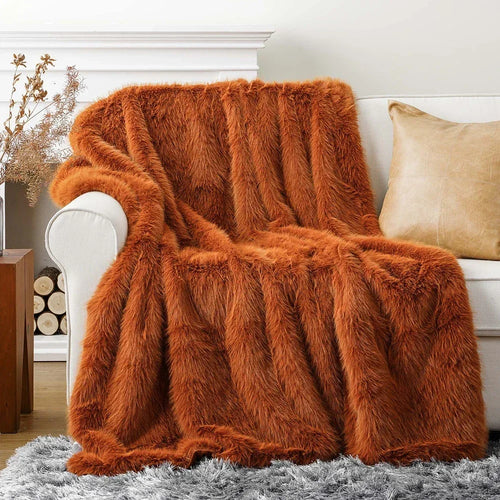 Thick Long Hair Wool Blanket Light Luxury Faux Fur Sofa Blanket Room Decorative Blankets Warm Solid Color Leather Fluffy Textile