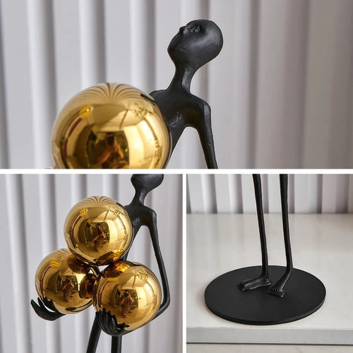 Thin Metal Bookshelf Figurine "Juggling" Gold Balls Statue - 15" - The Finishing Touch Decor, LLC