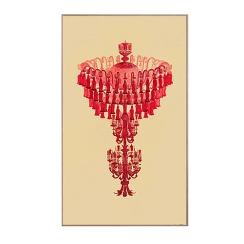 Ruby Red French Chandelier Framed Vintage Painting - The Finishing Touch Decor, LLC