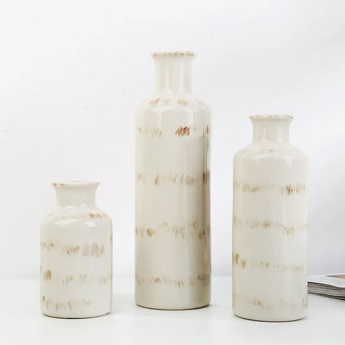 Simple Rustic Ceramic Set of 3 Bottle Vases - The Finishing Touch Decor, LLC