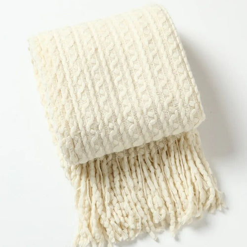 Soft Neutral Color Nordic Knit Plaid Blanket with Tassels - The Finishing Touch Decor, LLC