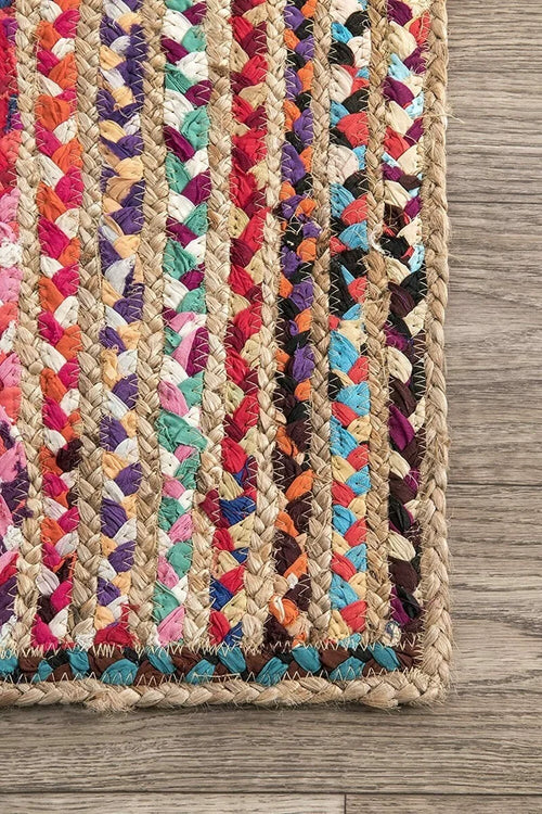 Colorful Natural Jute Cotton Braided Boho Area Rug - The Finishing Touch Decor, LLC