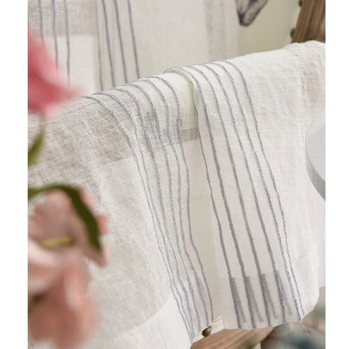 White & Grey Yarn Striped Sheer Cotton Linen Curtains - The Finishing Touch Decor, LLC