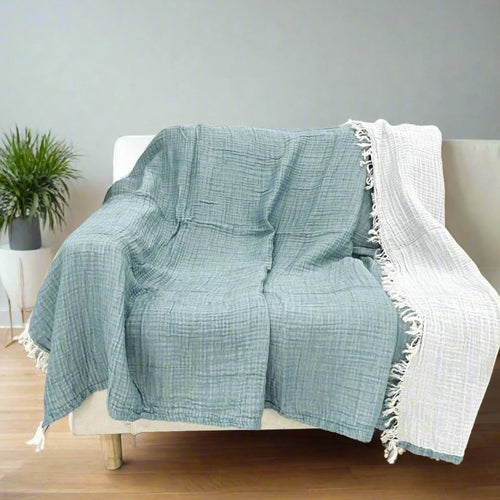 Fringed Muslin Natural Pure Cotton Gauze Throw Blanket - The Finishing Touch Decor, LLC