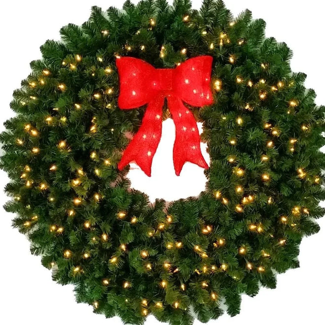 4 Foot 48 inch Incandescent Christmas Wreath with Red Bow-Outdoor-Round Wreath Suitable for Indoor and Home Decoration