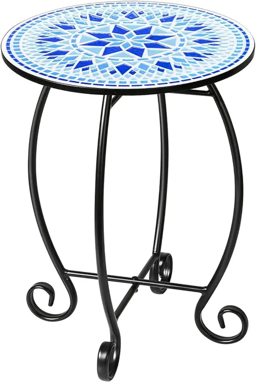 Outdoor Unique Inlay Tile with Metal Frame Accent Table - The Finishing Touch Decor, LLC