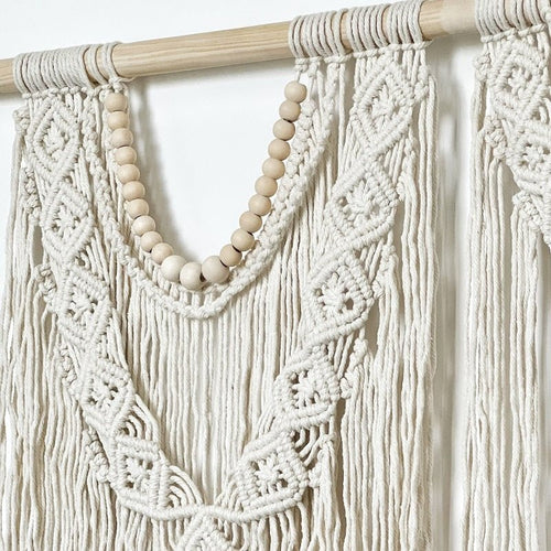 Draped Macrame Handwoven Bohemian Cotton Tapestry - Includes Stick - The Finishing Touch Decor, LLC