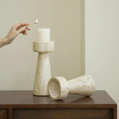 Minimalist Travertine Stone Candlestick Holder - The Finishing Touch Decor, LLC