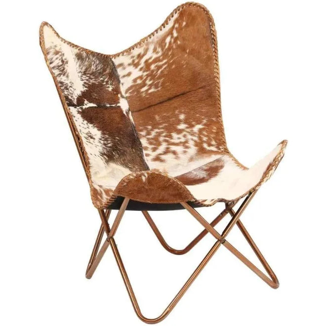 Metal Frame Genuine Goat Leather Butterfly Chair - The Finishing Touch Decor, LLC