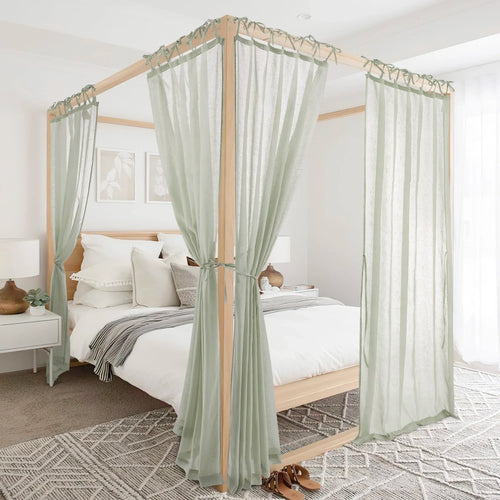 Sheer Linen Canopy Bed Tie-up Long Curtains - The Finishing Touch Decor, LLC