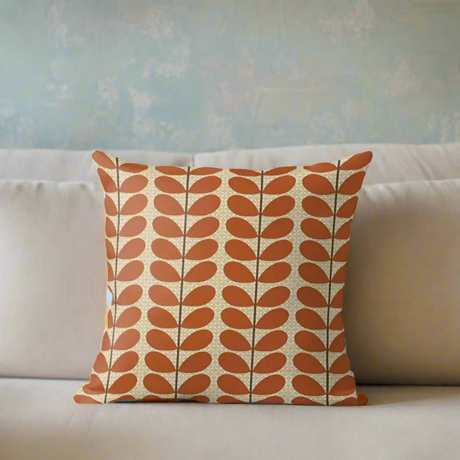 Mid Century Danish Leaves, Rust Brown and Beige Throw Pillow Decorative Sofa Cushion Sofa Cushion