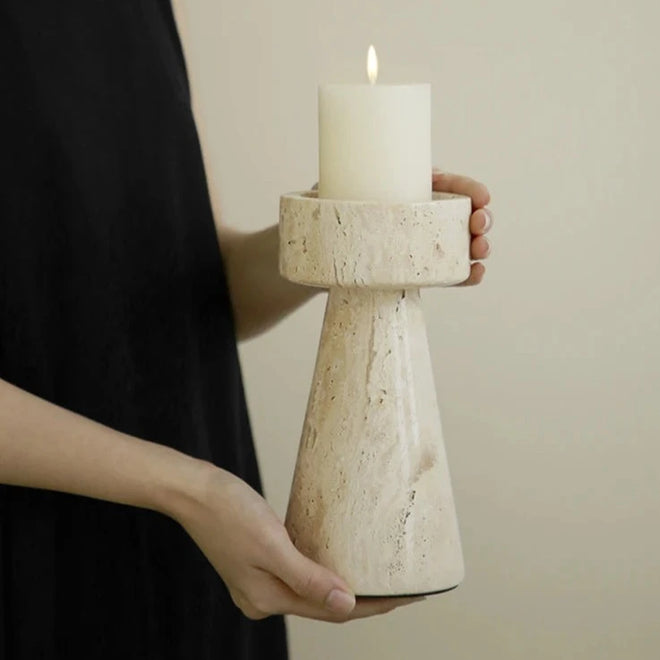 Minimalist Travertine Stone Candlestick Holder - The Finishing Touch Decor, LLC