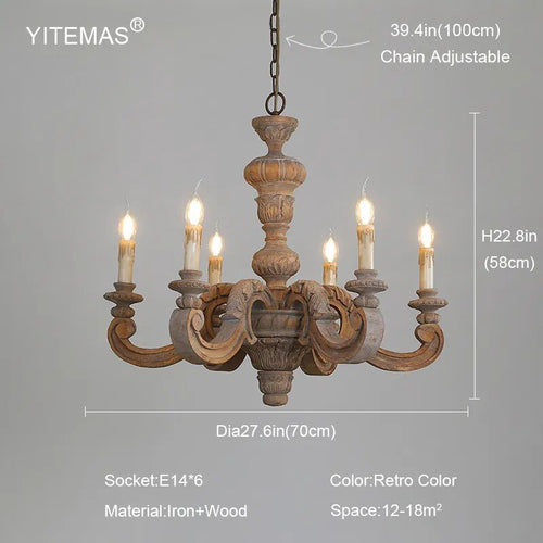 Roman Pillar Light Carved Wooden & Iron Italian Murano Vintage-Style Hanging Chandelier - The Finishing Touch Decor, LLC