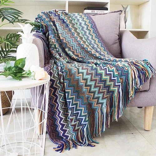 Lightweight Aztec Ethnic Pattern Geometric Plaid Tapestry Throw Boho Blanket - The Finishing Touch Decor, LLC