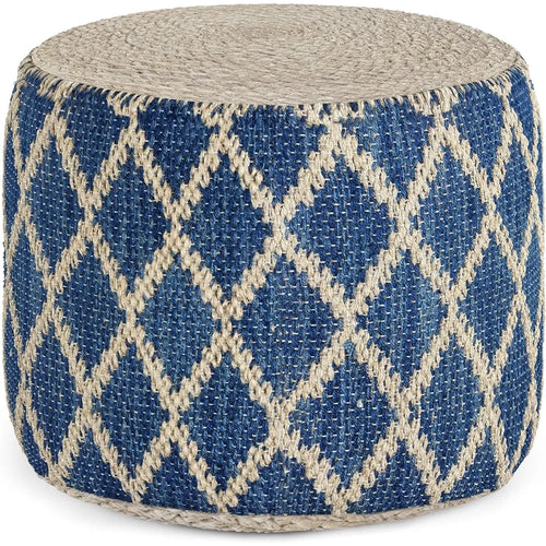 Hallway Ottoman Stool for Living Room Free Shipping Bedroom Natural Woven Jute and Cotton Upholstered in Classic Blue Furniture - The Finishing Touch Decor, LLC