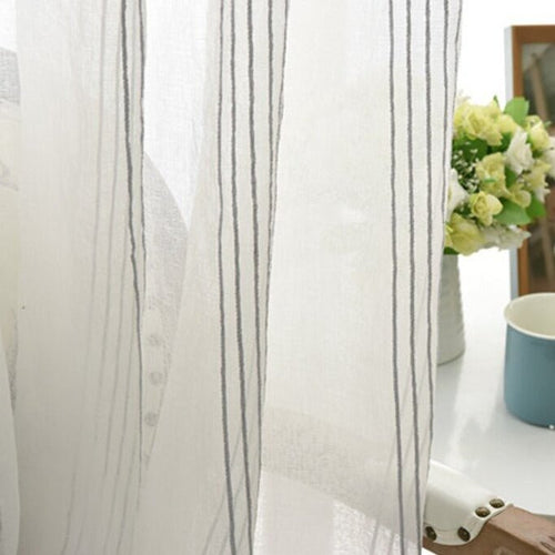 White & Grey Yarn Striped Sheer Cotton Linen Curtains - The Finishing Touch Decor, LLC