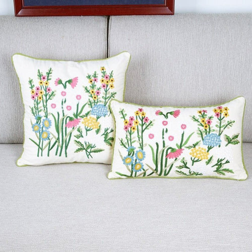 Cotton Embroidered Cottage-Style Pastoral Throw Pillow Covers - The Finishing Touch Decor, LLC