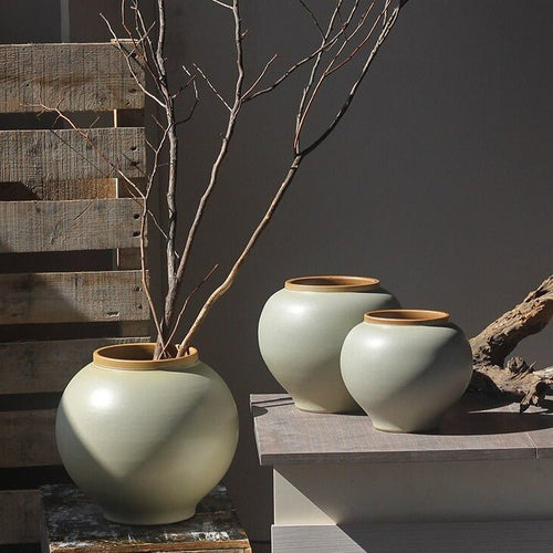 Kiln-fired Japanese Ceramic & Porcelain and Moon Clay Japandi Flowerpot Planter - The Finishing Touch Decor, LLC