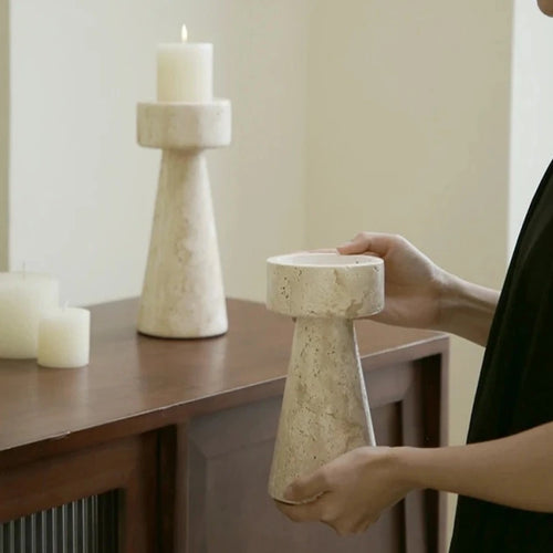 Minimalist Travertine Stone Candlestick Holder - The Finishing Touch Decor, LLC