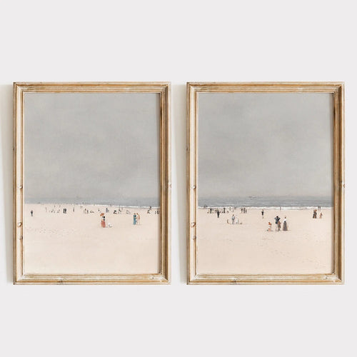 Vintage Beachgoers Coastal Seascape Canvas Painting Print - The Finishing Touch Decor, LLC