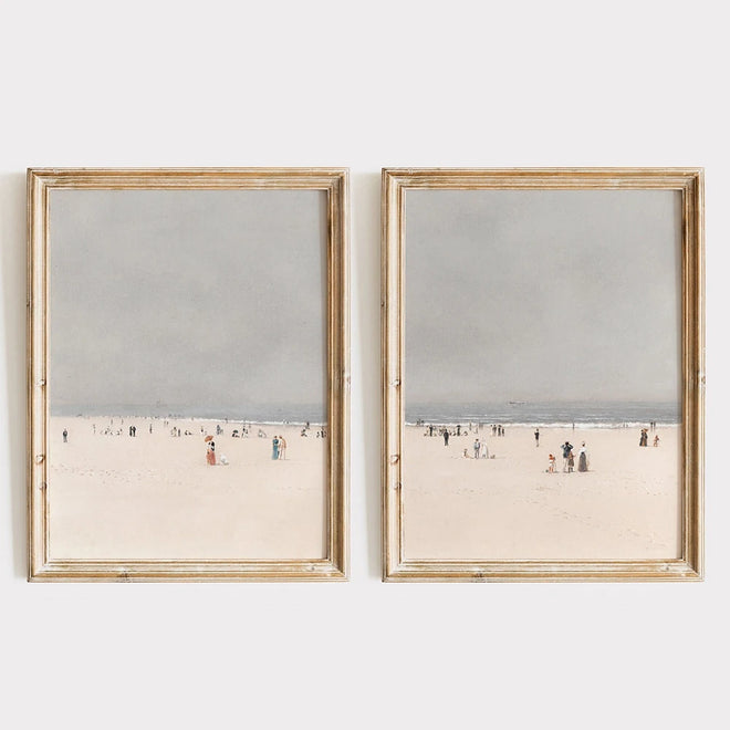 Vintage Beachgoers Coastal Seascape Canvas Painting Print - The Finishing Touch Decor, LLC